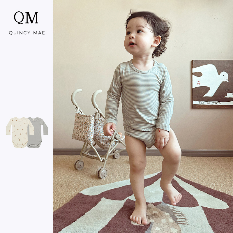 Quincy Mae童装包屁A类纯棉舒适圆领休闲连体衣