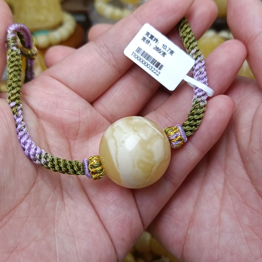 蜜蜡颈饰未镶嵌26瓷白圆珠锁骨链