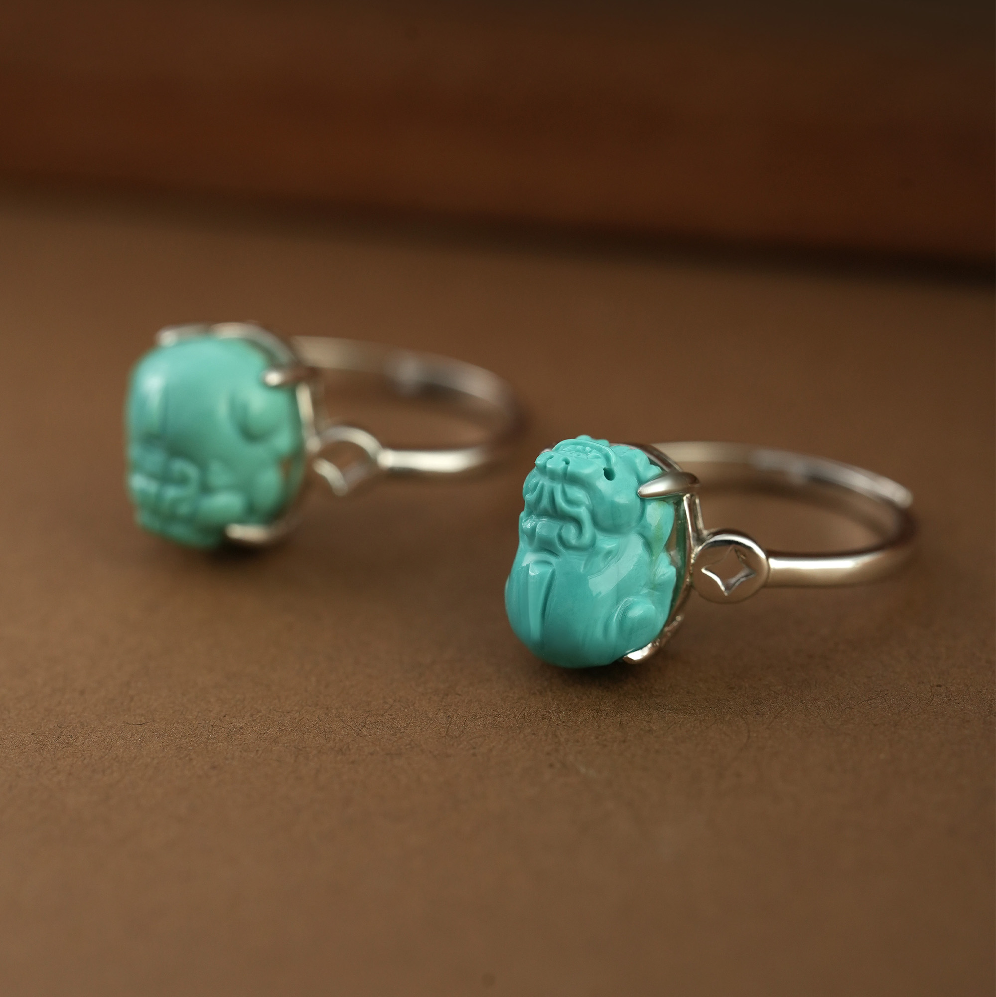 【东方灵玉】原矿绿松石精美气质珍品轻奢貔貅戒指多样性发一个