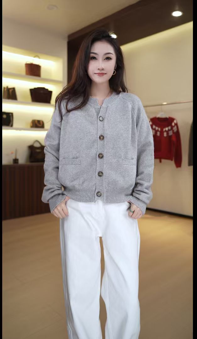 7458秋冬时尚纯色拼接口袋半开领显瘦套头针织衫