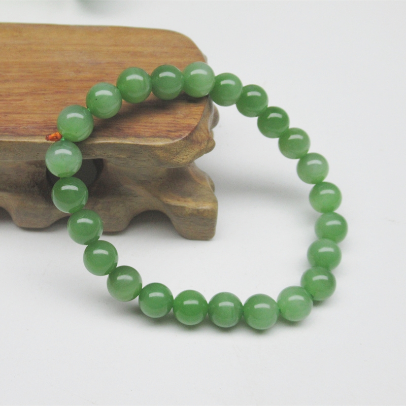 纯天然玉石新疆和田玉俄罗斯碧玉女款女士苹果绿手链手串正品