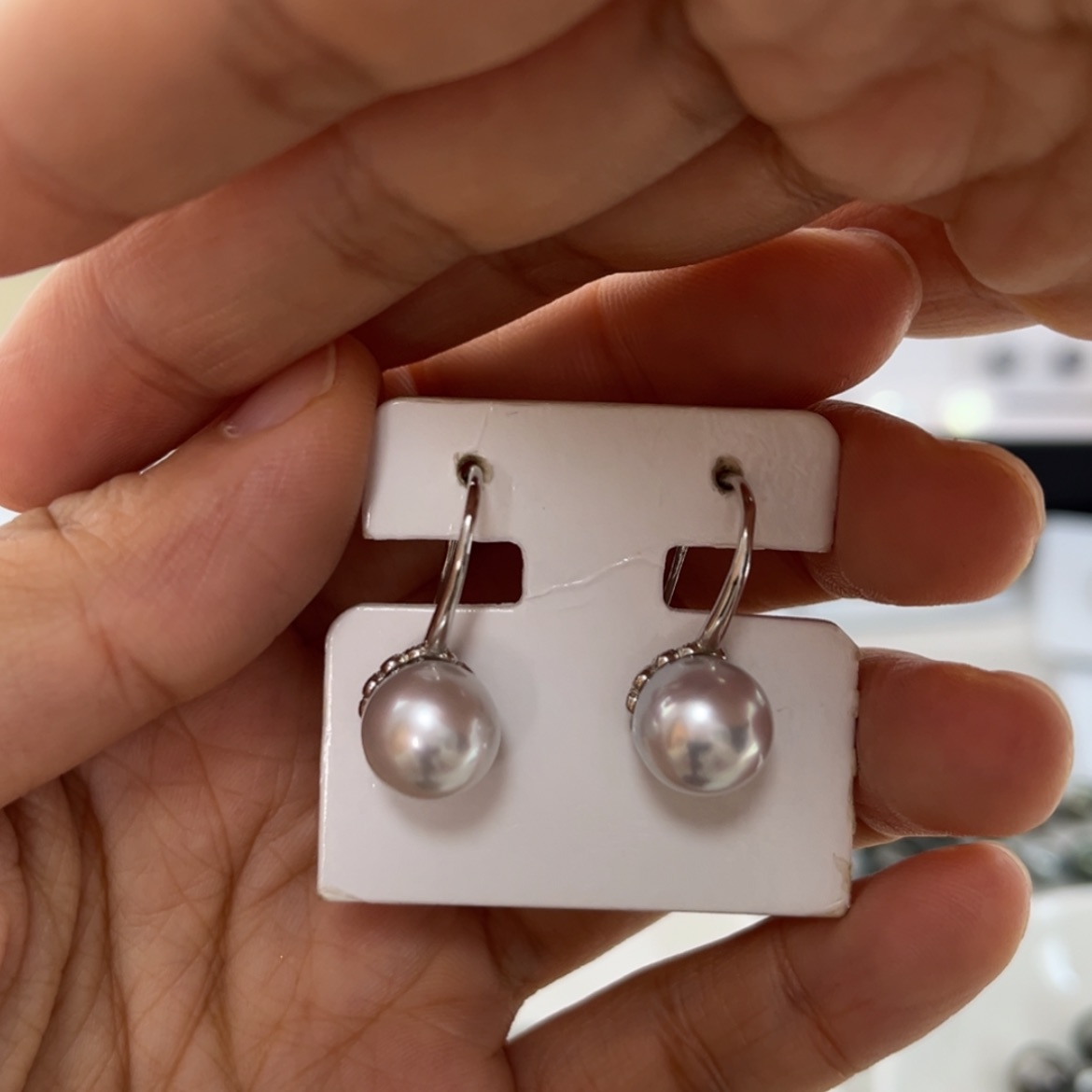 【闪购商品】海水珍珠耳饰银S925镶嵌9-10mm澳白
