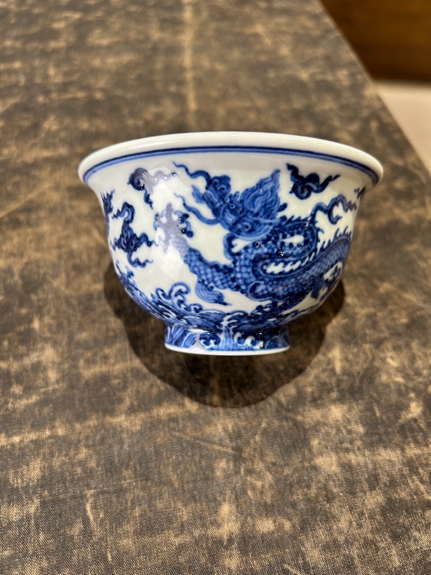 青慧坊窑手工手绘双龙海浪压手杯
