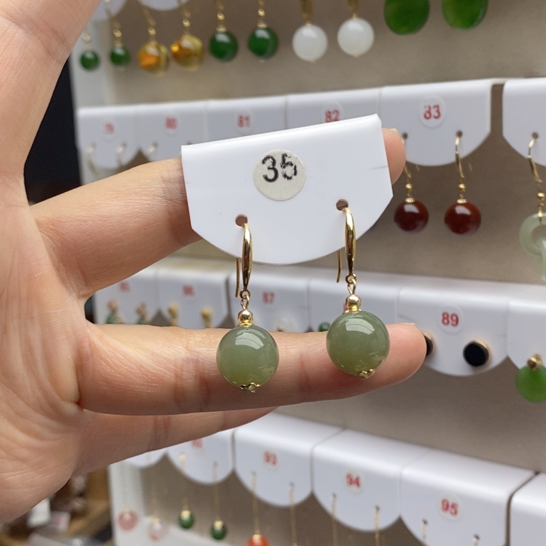 银S925镶嵌和田玉耳饰