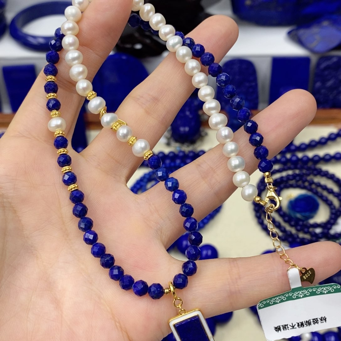 青金石颈饰银S925镀金镶嵌