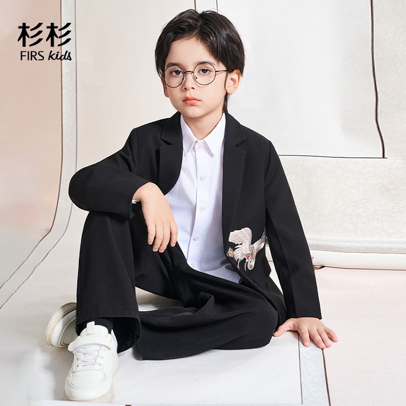 FIRS kids/杉杉单排扣图案春秋西服英伦刺绣一粒扣中国风风格