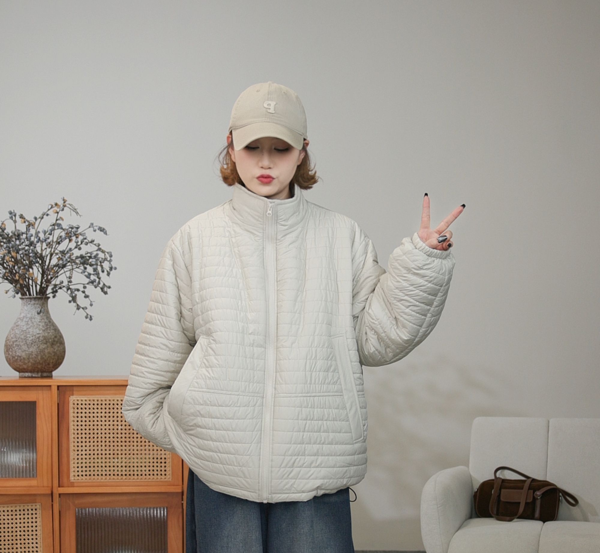 冬季休闲排骨款保暖加厚立领棉服