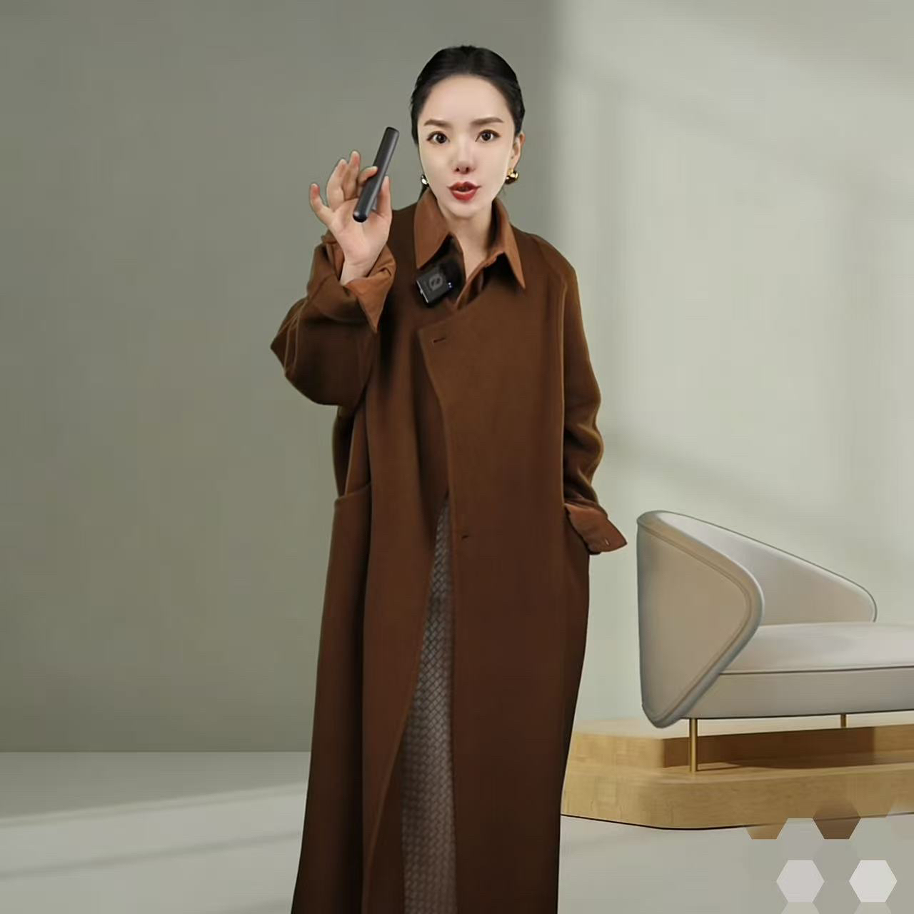 长款中长款女式中长毛呢外套呢子可拆卸围巾双面呢气质款