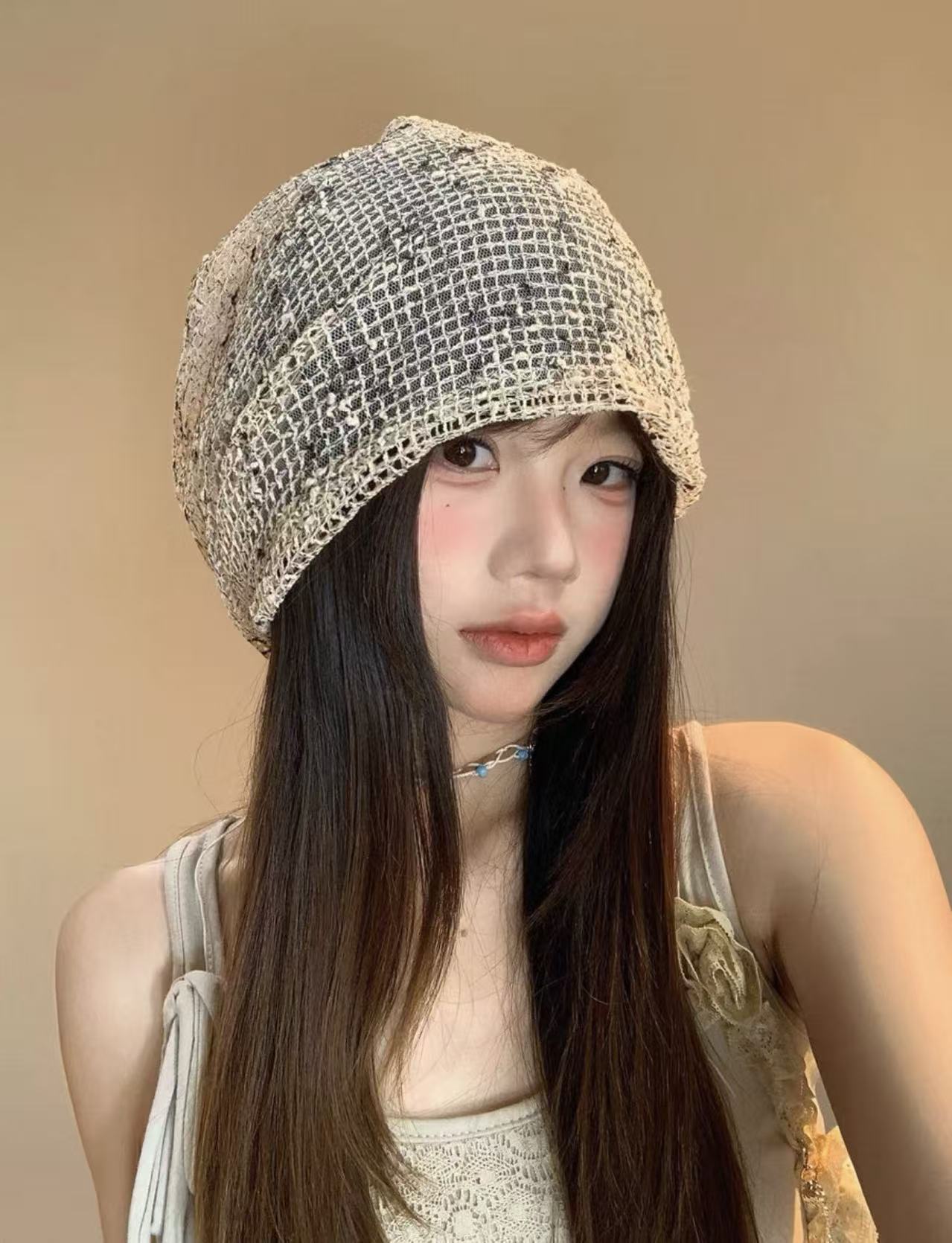 日系复古镂空包头帽女夏季薄款透气韩版宽松显脸小百搭堆堆帽子潮