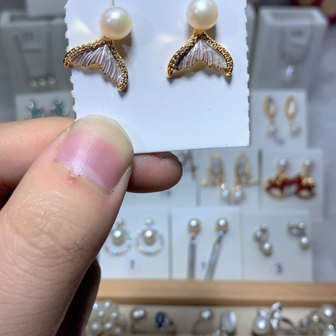 银S925镶嵌耳饰淡水珍珠