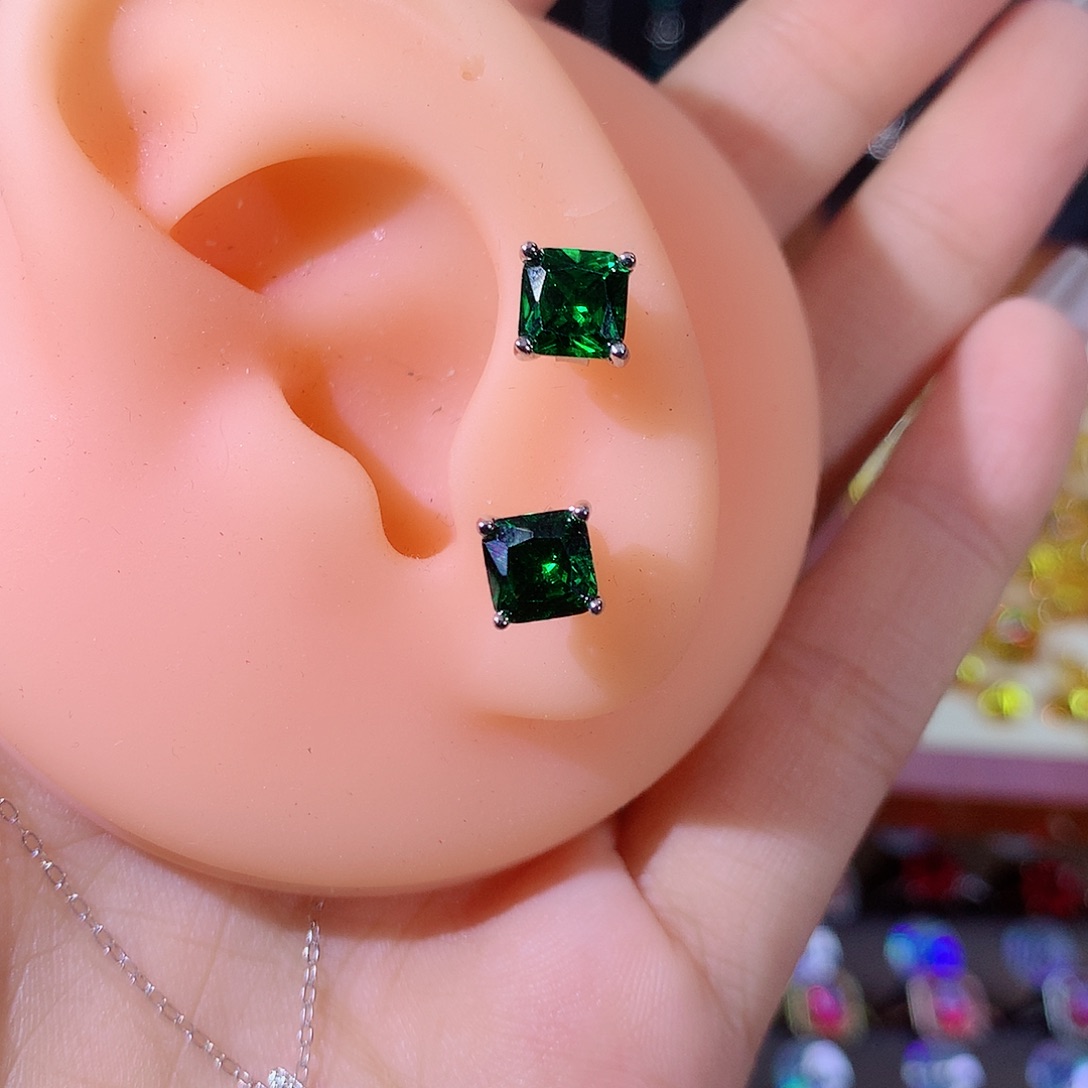 碧玺猫眼耳饰银S925镶嵌白6