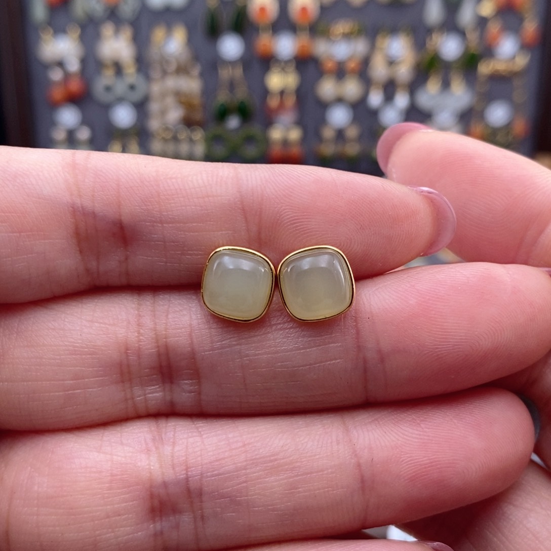 银S925镶嵌和田玉耳饰