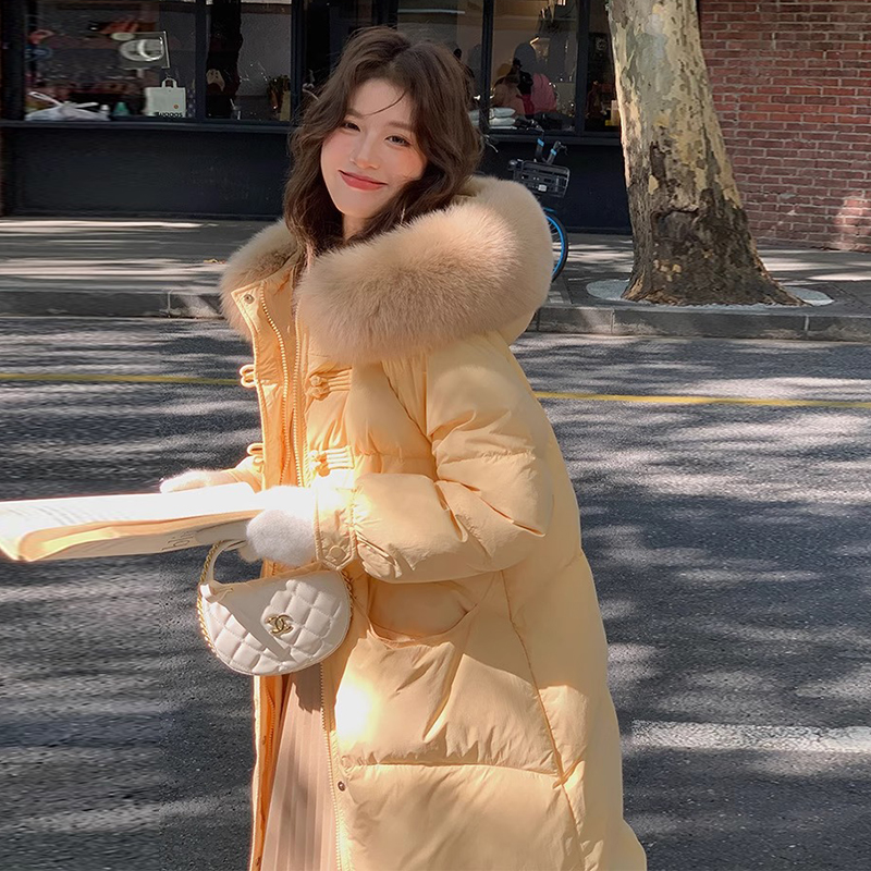 大毛领新中式国风羽绒服2025年新款女中长款冬季加厚高端显瘦长款