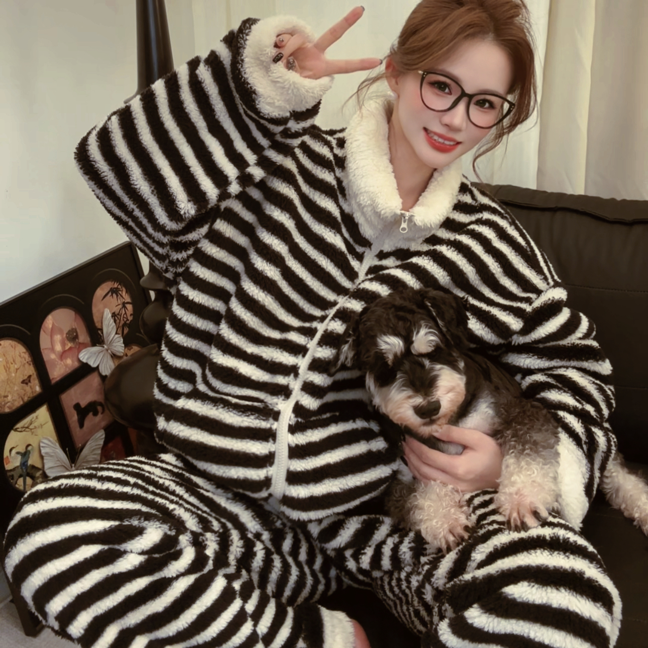 正版清货价睡衣女冬季新款加绒加厚保暖卡通可爱睡袍家居服套装10