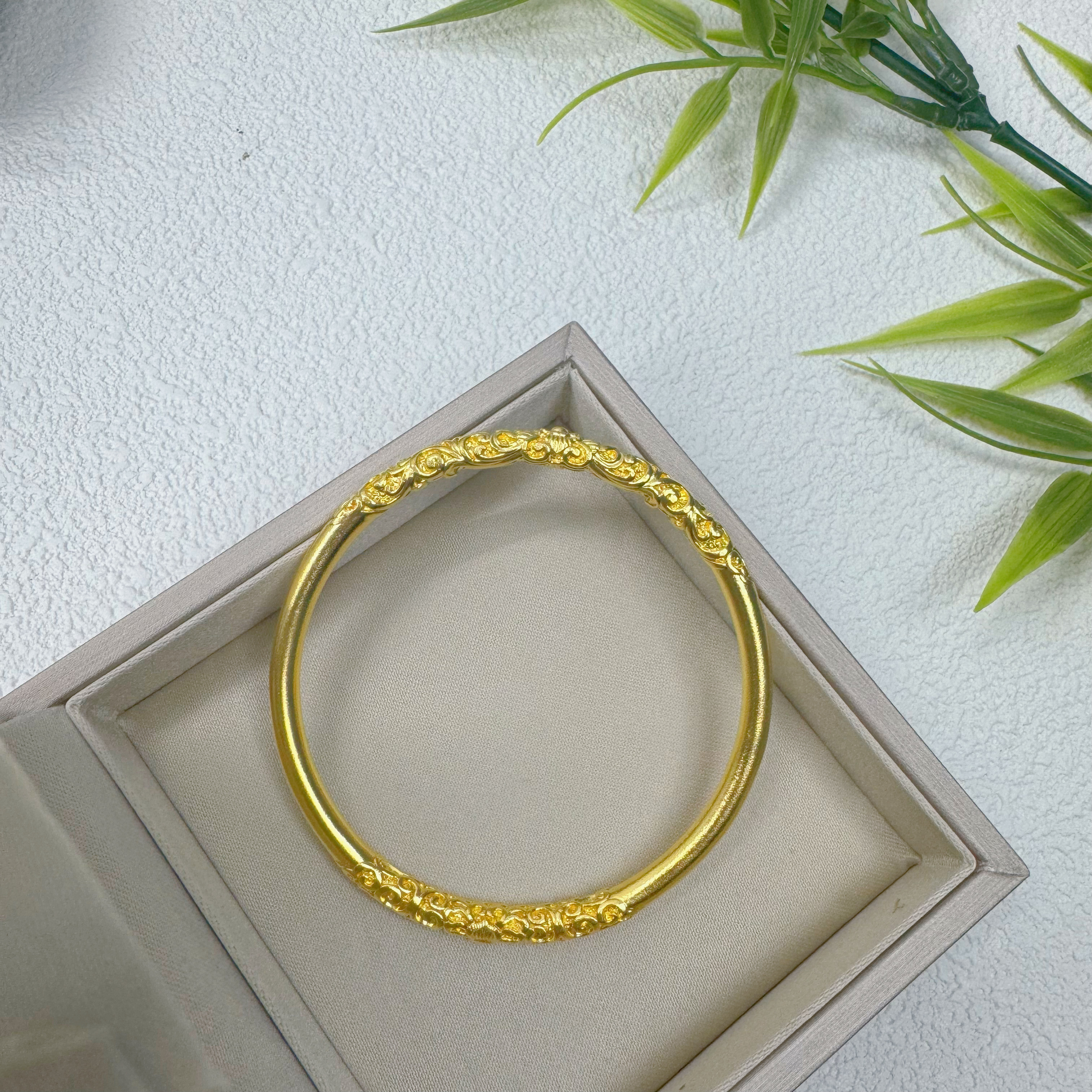 足银手镯 古法金卷草纹手镯 祥云纹纳福传承经典百搭精美新中式