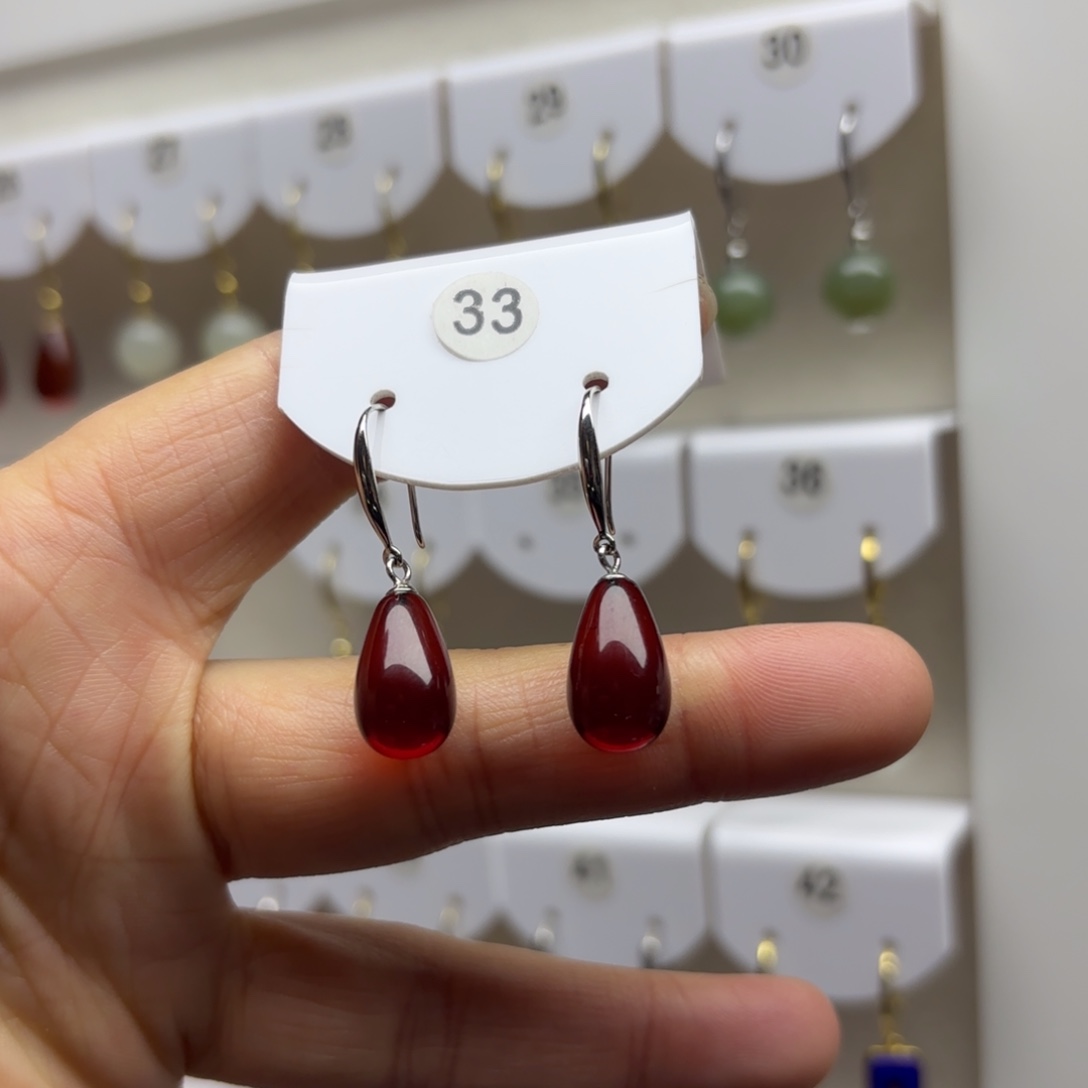 血珀银S925镶嵌耳饰