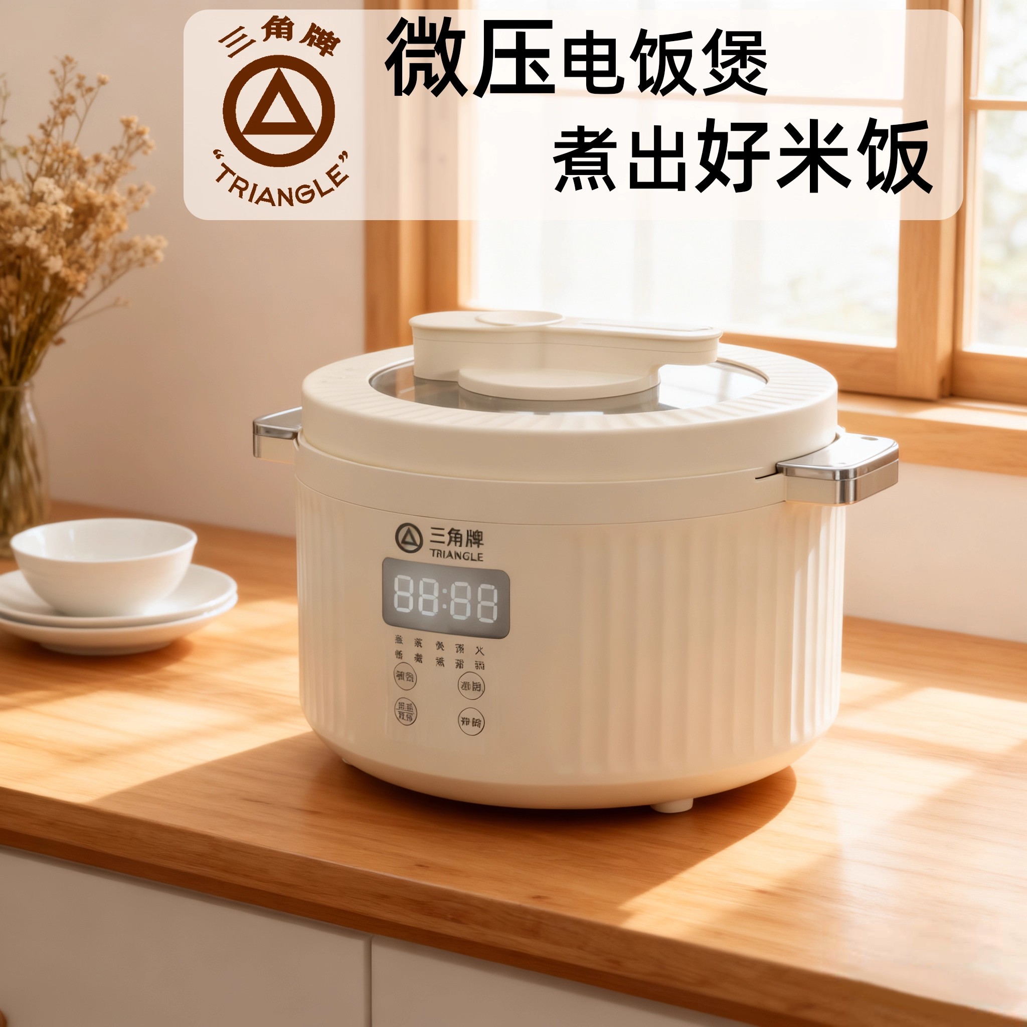 三角牌电饭煲家用微压快煮珐琅瓷釜多功能柴火饭0氟3L升智能饭煲