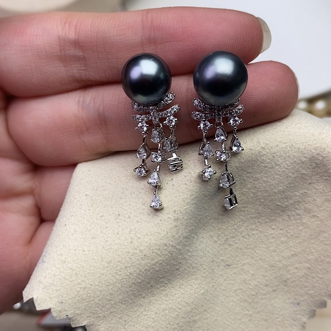 海水珍珠耳饰银S925镶嵌