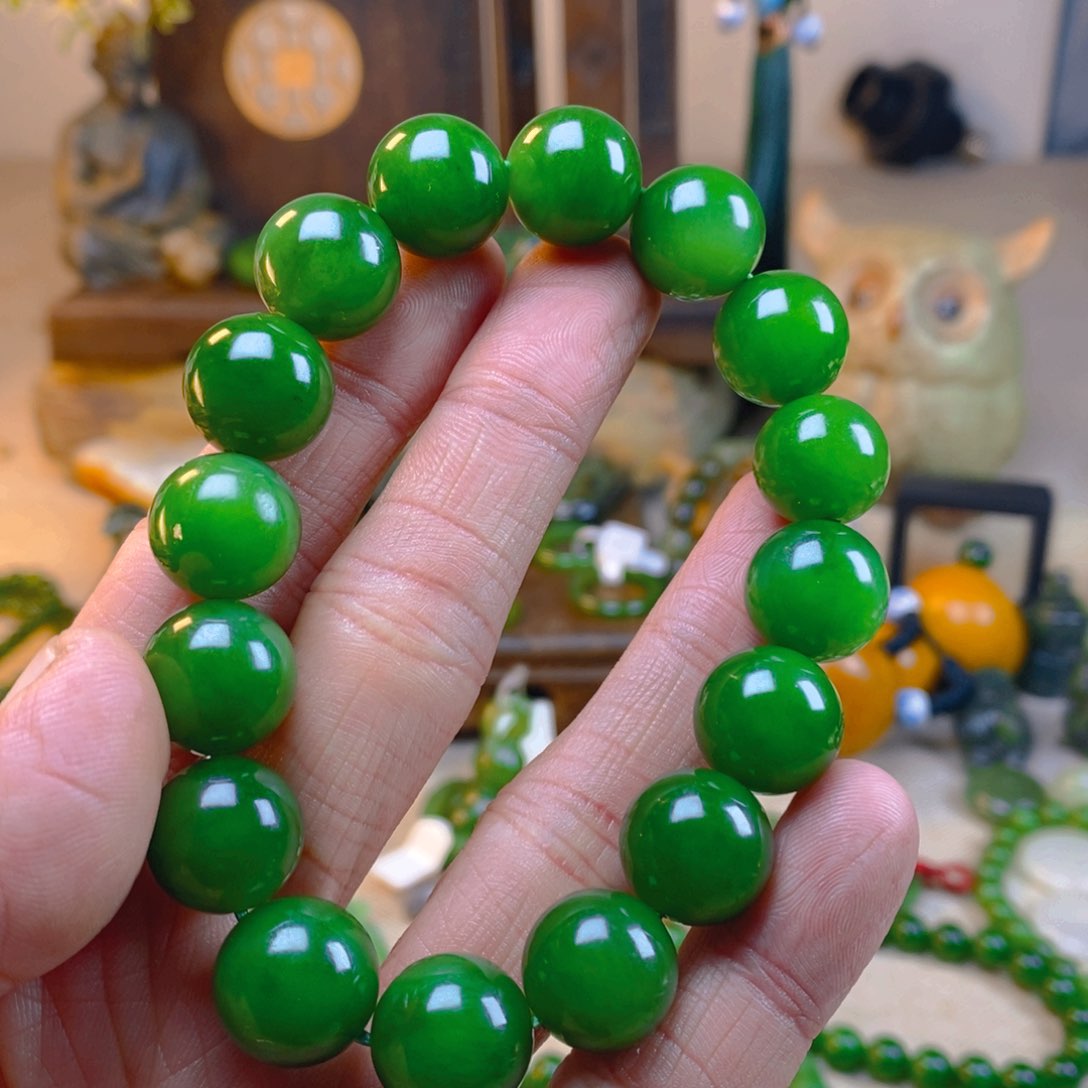 和田玉手串未镶嵌浅*