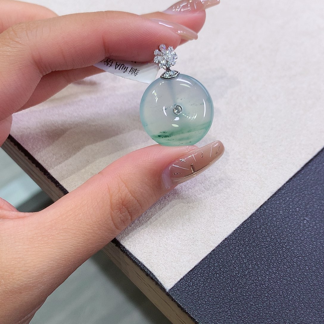 翡翠18K金镶嵌吊坠(不含链)21-5.5