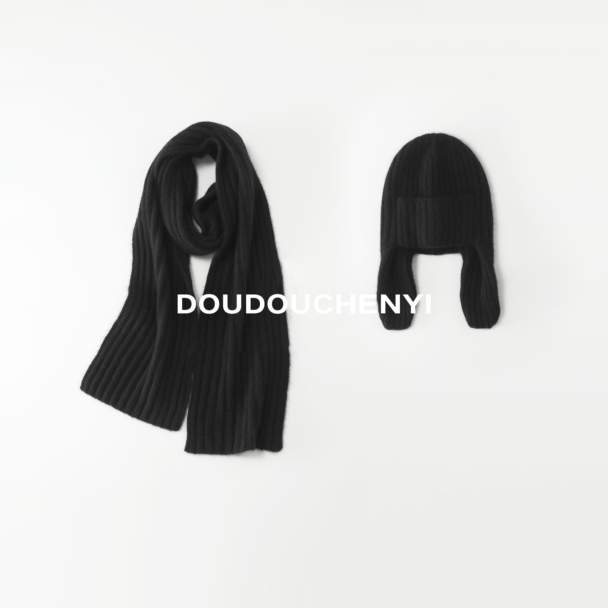 【DOUDOUCHENYI】竖坑条纯色羊毛羊绒针织围巾针织帽-251117