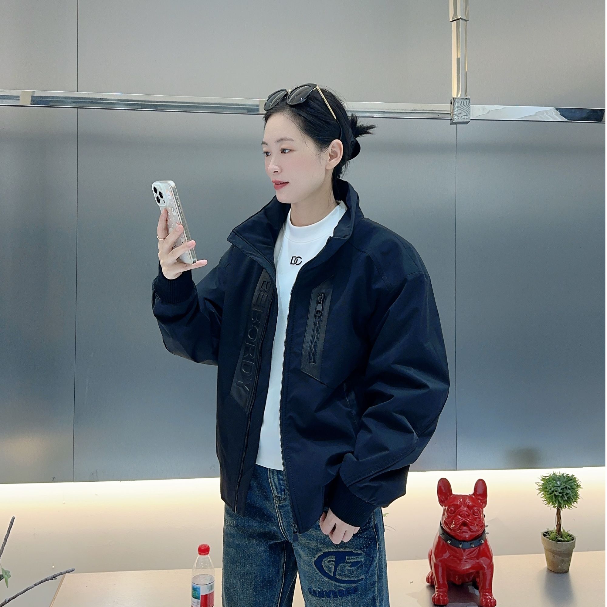 【周晓君】2025秋冬高端男士轻奢绵羊皮拼接立领休闲加棉夹克外套