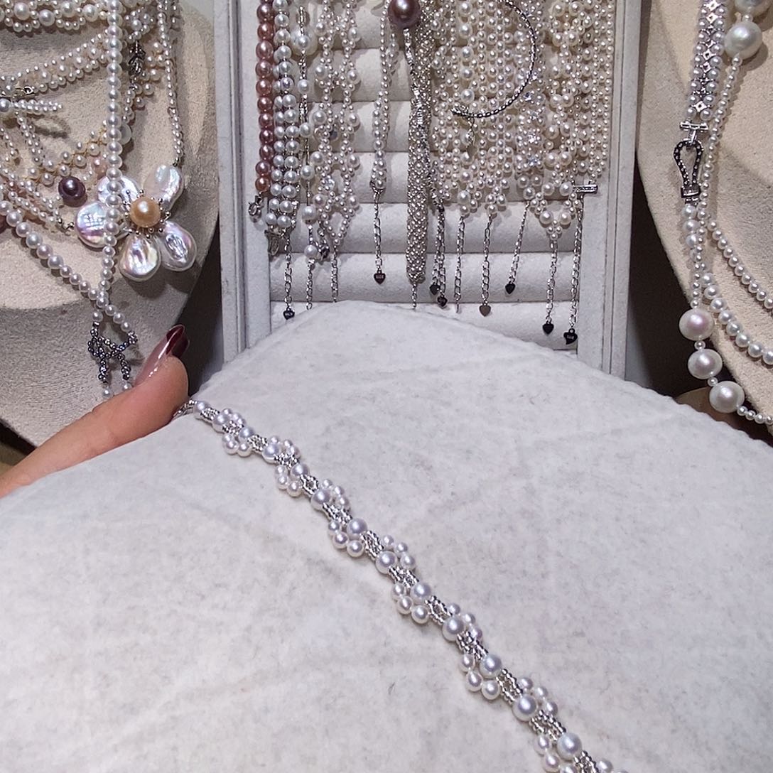 银S925镶嵌手链淡水珍珠编织设计手链