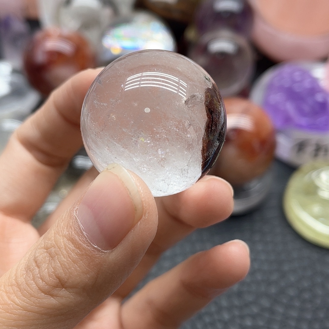 水晶珠宝半成品未镶嵌50白水晶球带幽灵卡3mm无裂
