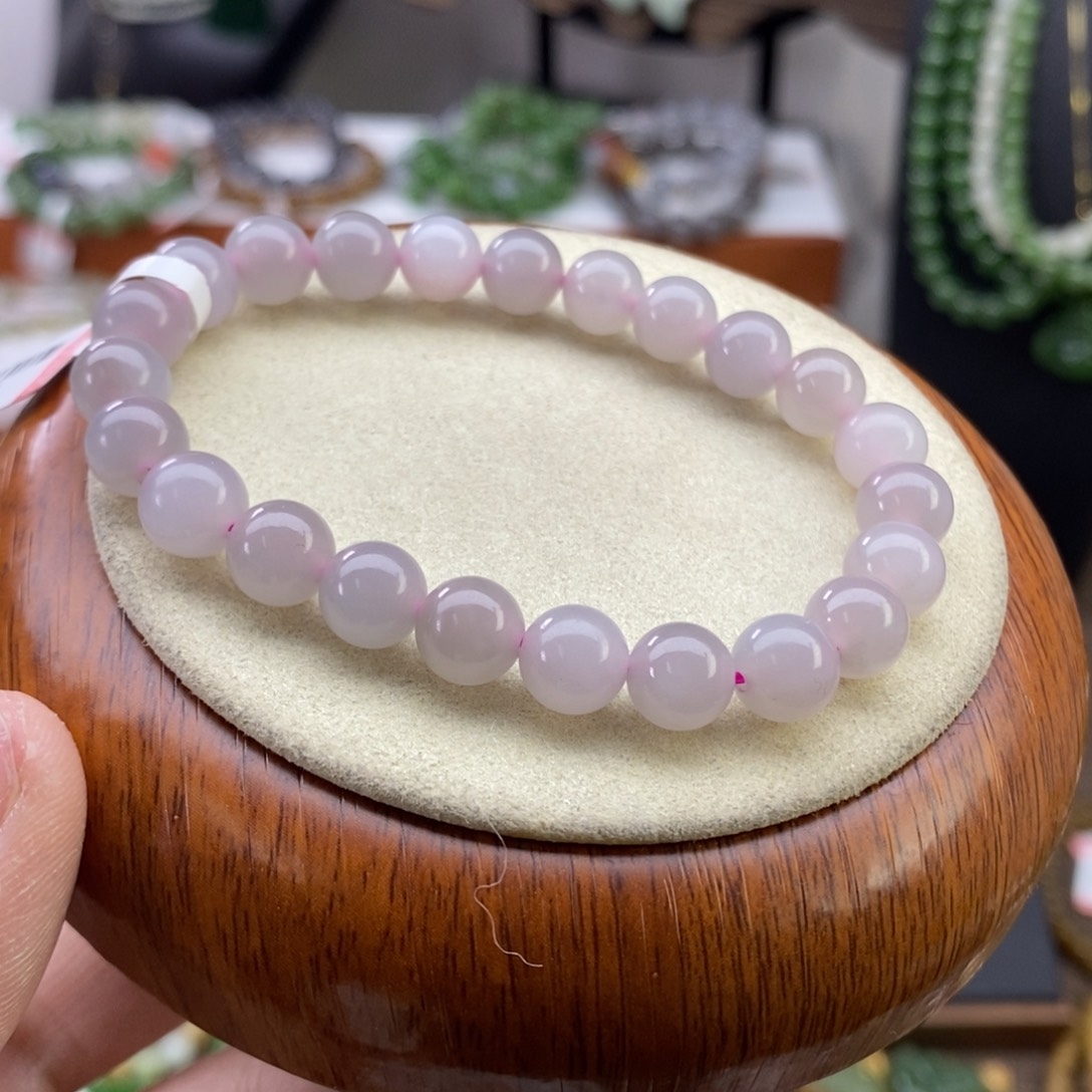 和田玉手串未镶嵌 烟紫卡8