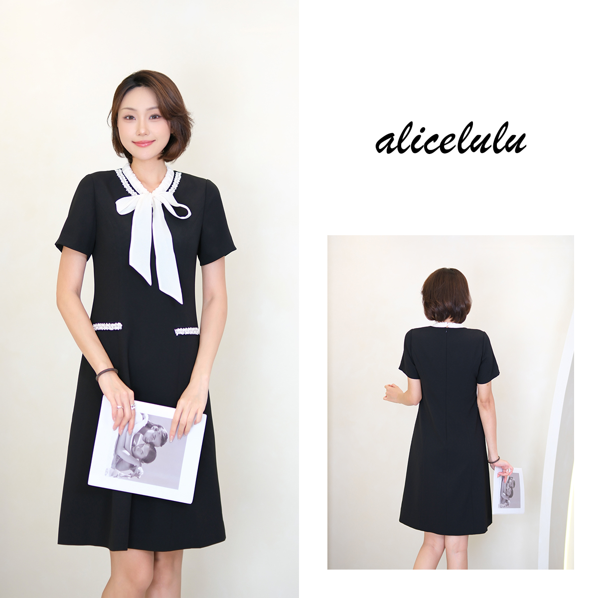 [alicelulu] 法式小香风蝴蝶结A字裙飘带连衣裙 S2143199Q
