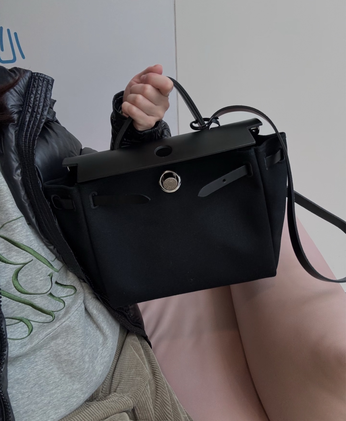 95新 Hermes/爱马仕 黑银herbag包 17848497