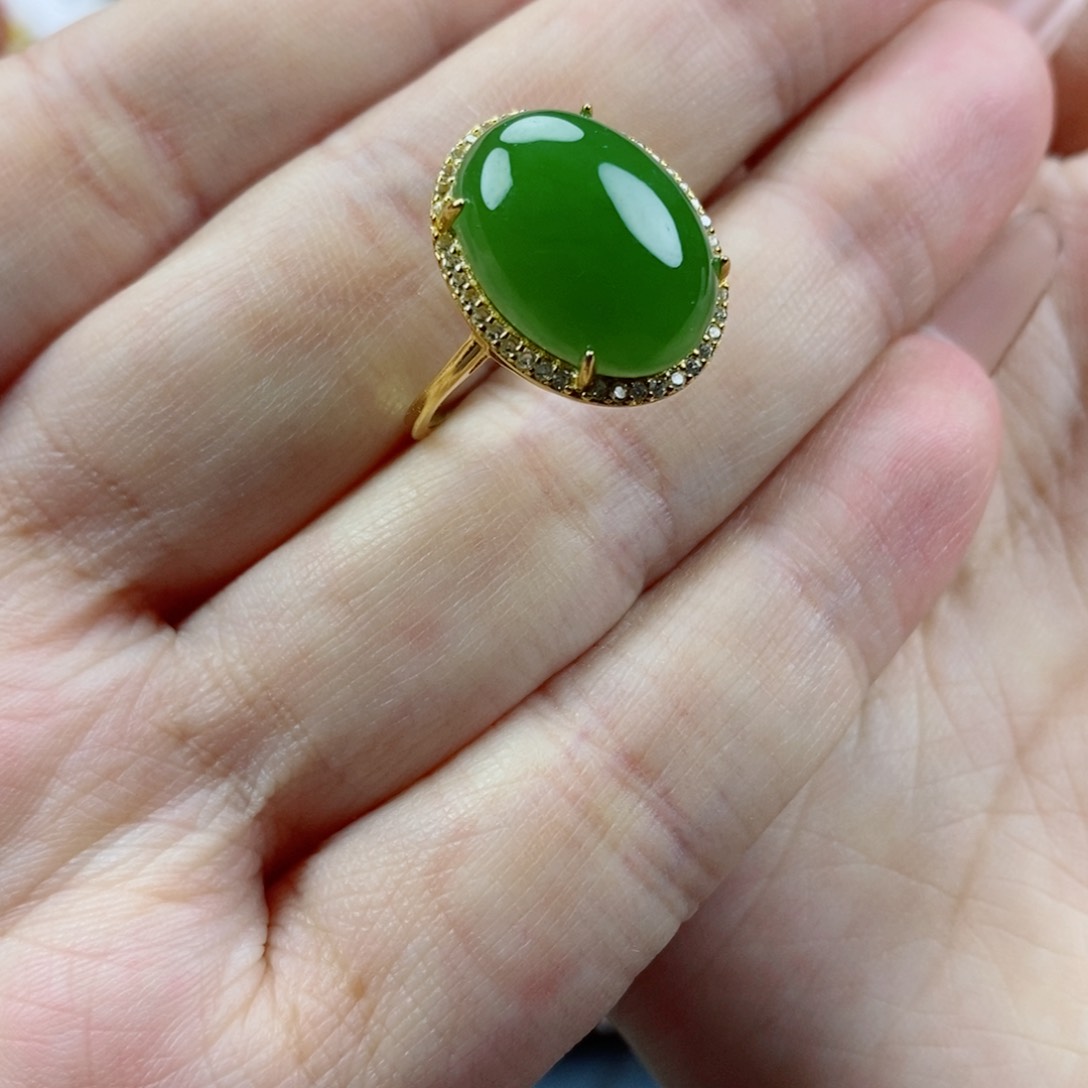 银S925镶嵌戒指和田玉用***白