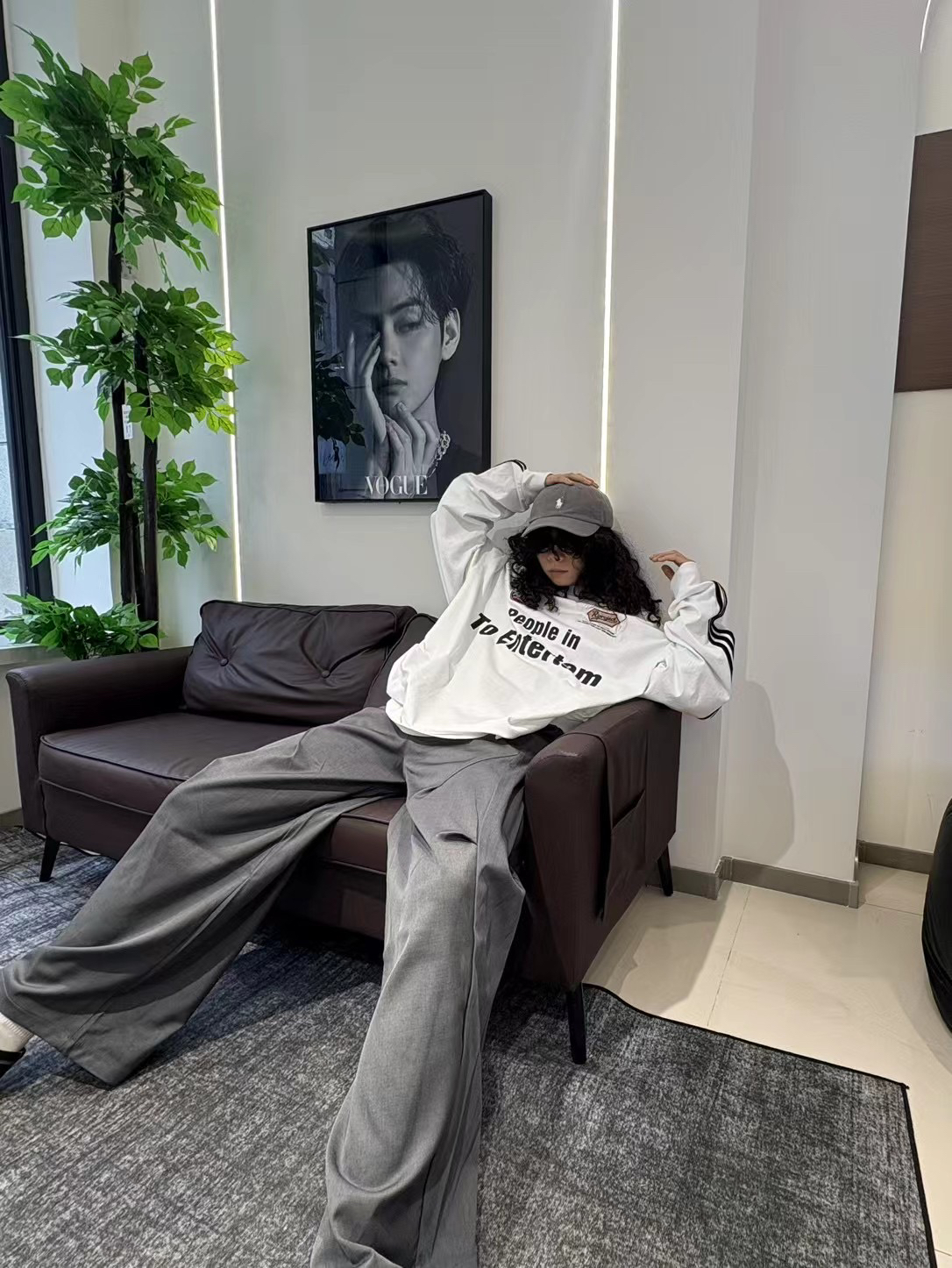 国潮牌秋季重磅宽松三条杠长袖卫衣男生美式复古圆领休闲无帽上衣