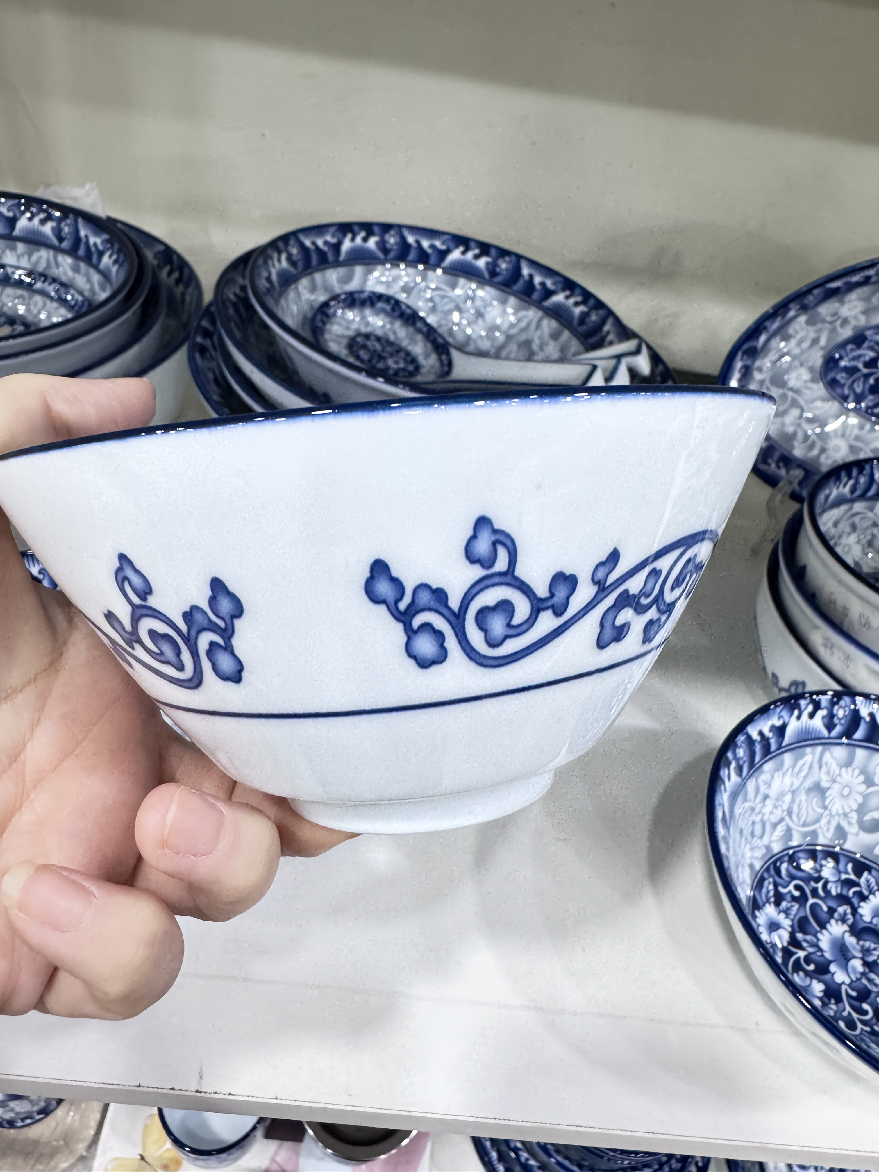 韩国进口陶瓷餐具 V形饭碗参宝品牌青花瓷日式碗汤碗