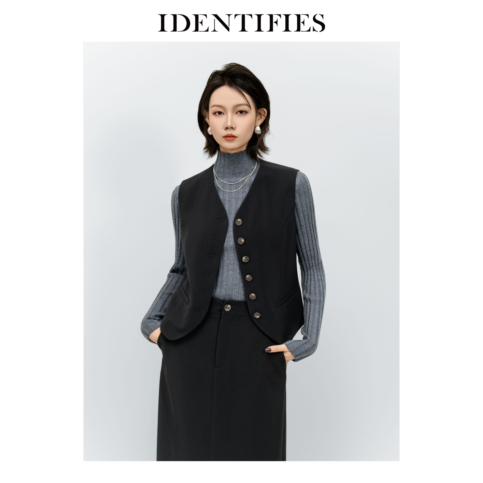 IDENTIFIES/易缔媤毛呢气质法式女士马甲短款无袖时尚秋冬
