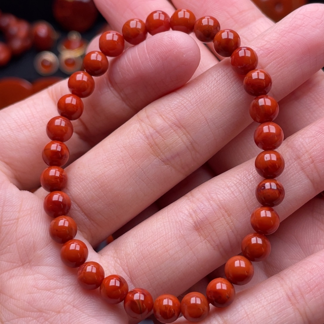 南红玛瑙未镶嵌珠宝奇石单圈6mm