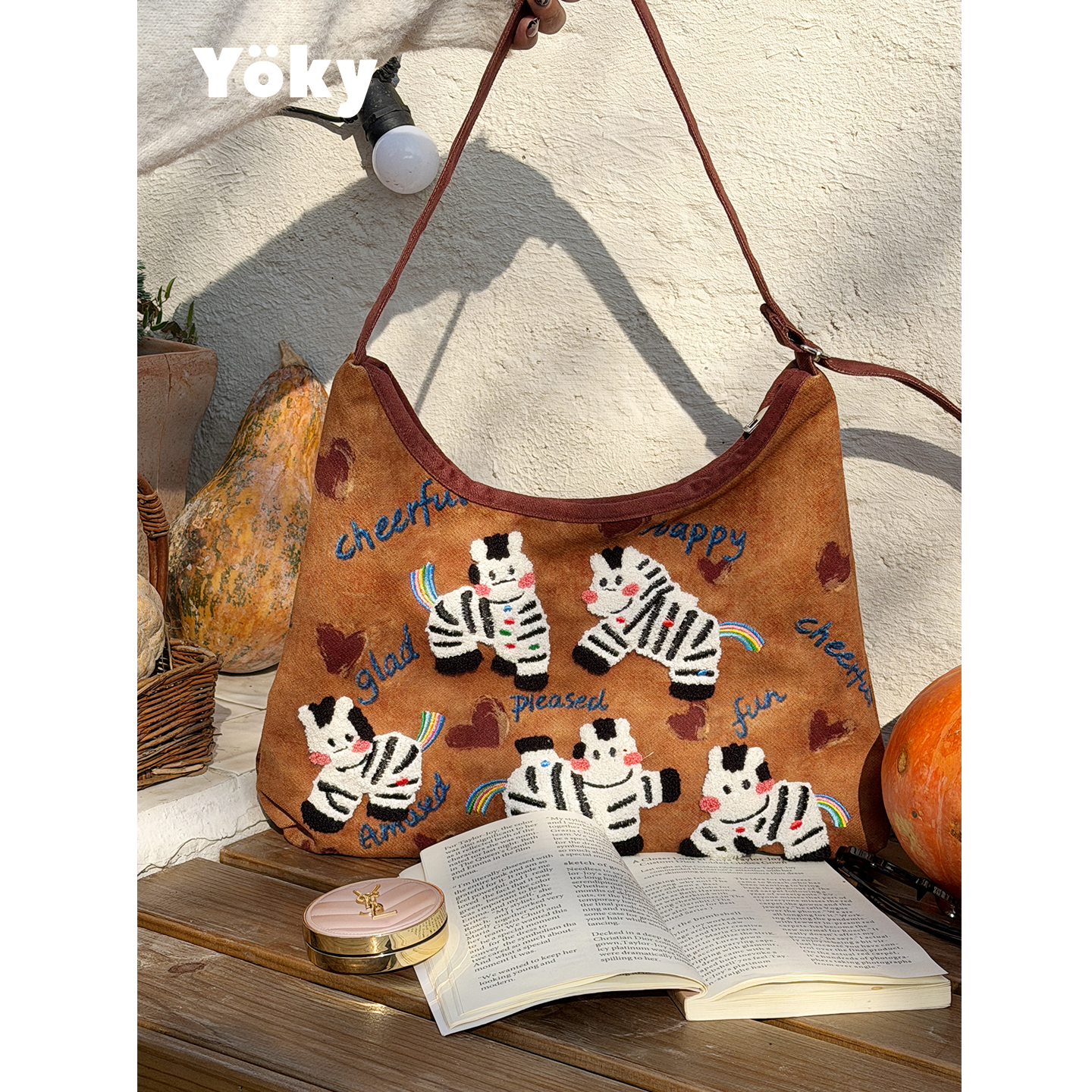 yoky帆布包上班通勤高级感马上开心帆布包文艺小众慵懒新月包女Y