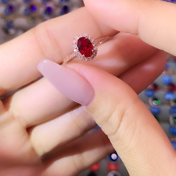 红宝石戒指银S925镶嵌