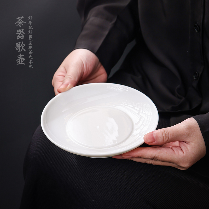 德化白瓷壶承盘茶具陶瓷茶壶/盖碗壶垫茶承多功能零食坚果果盘