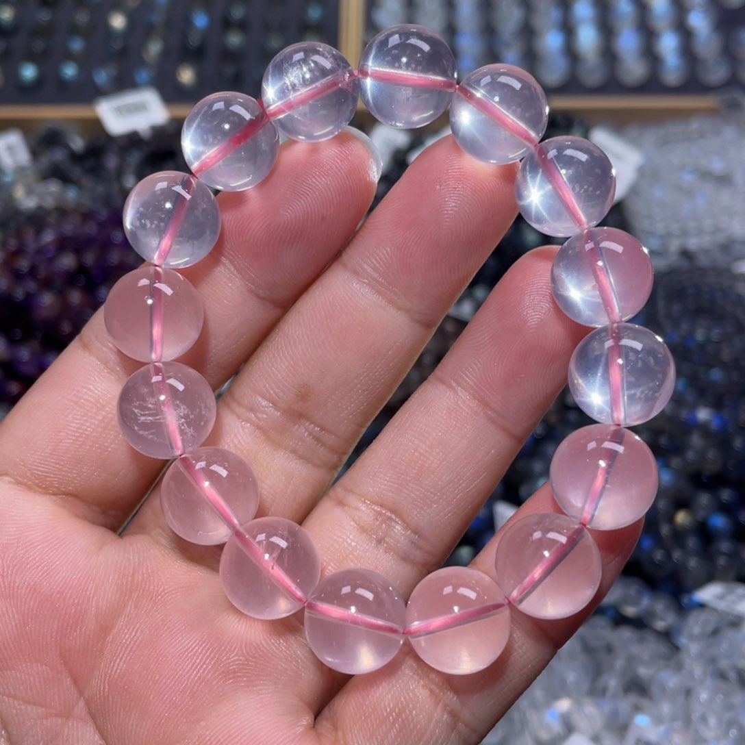 水晶手链未镶嵌六芒星光粉晶手链13m