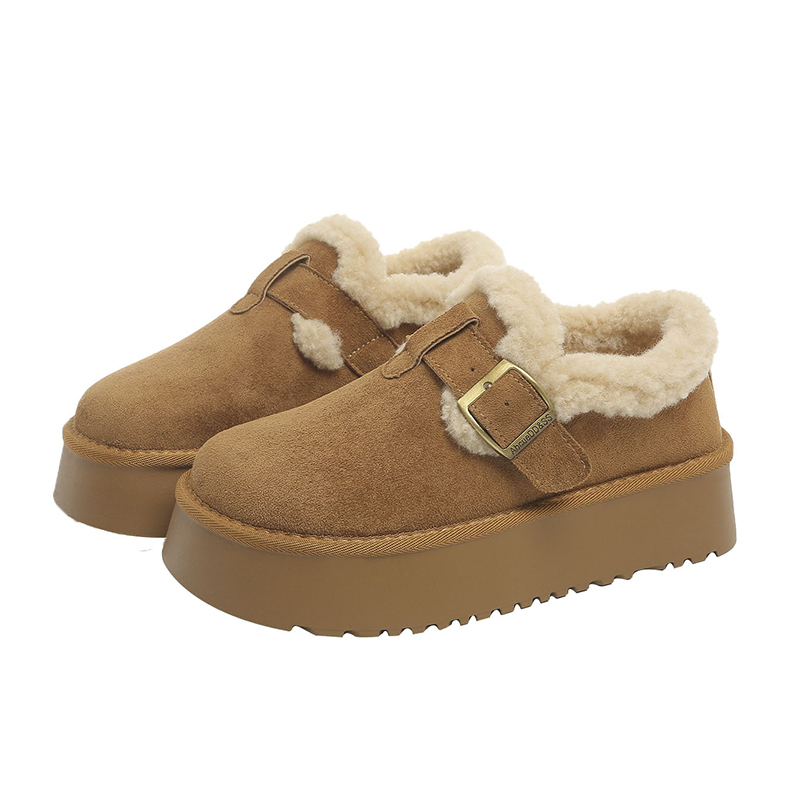 2025新款松糕厚底毛毛鞋时尚复古防寒棉鞋加绒保暖雪地靴女3411