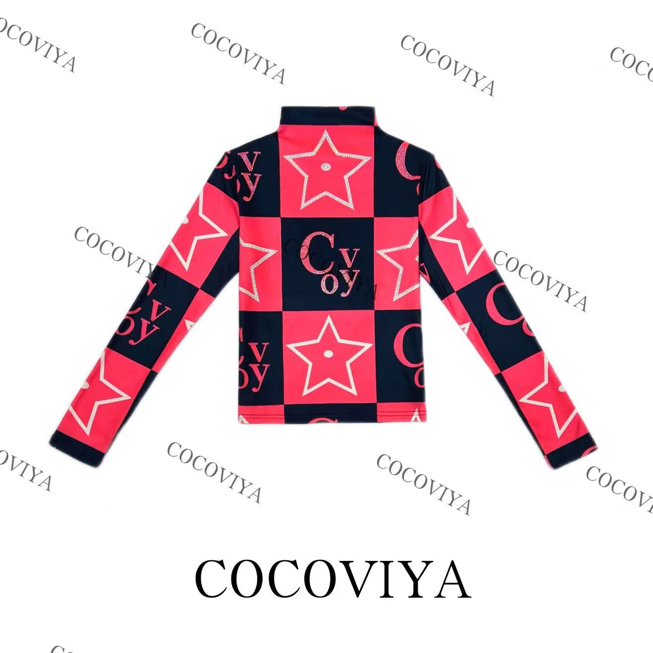 【CC】COCOVIYA棋格星纹个性字母德绒长袖T恤时尚内搭上衣26C-1028