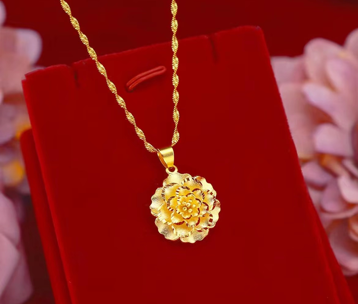 【宝宝专享】S102-高端简约金黄色时尚经典999花花项链