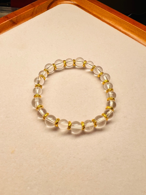 足金999盘缠白水晶手串珠双A干净百搭可盘玩