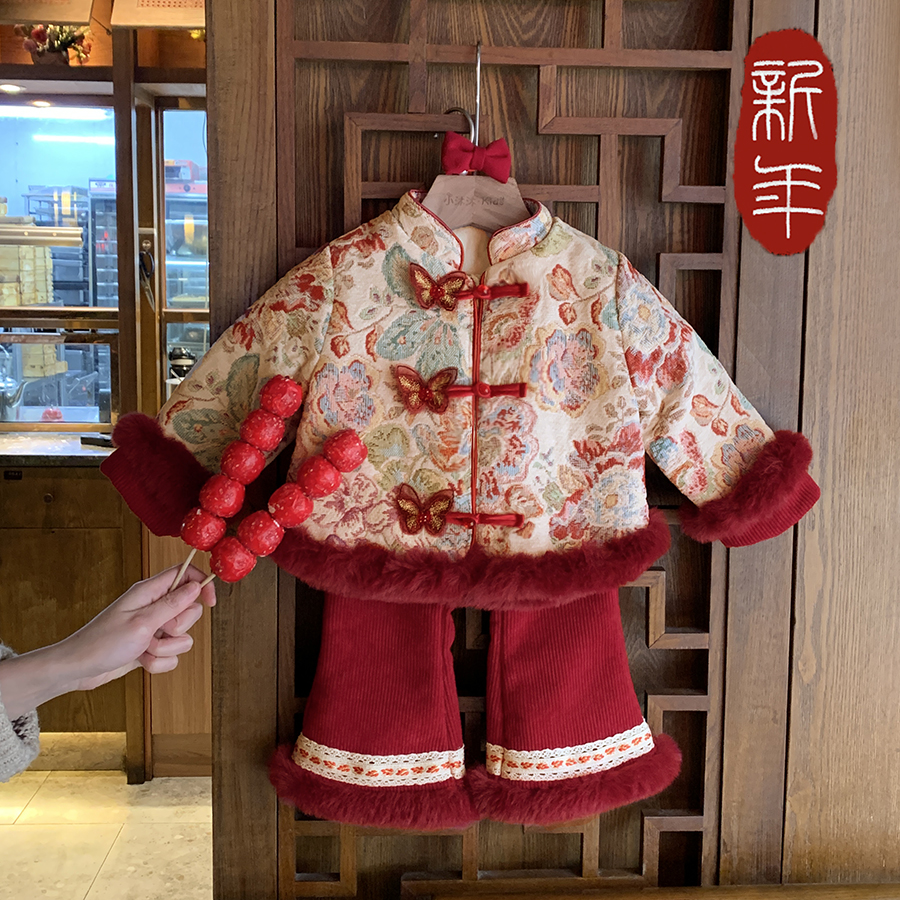 【现货】女童拜年服套装2025新款周岁国风两件套女宝宝时髦洋气套装