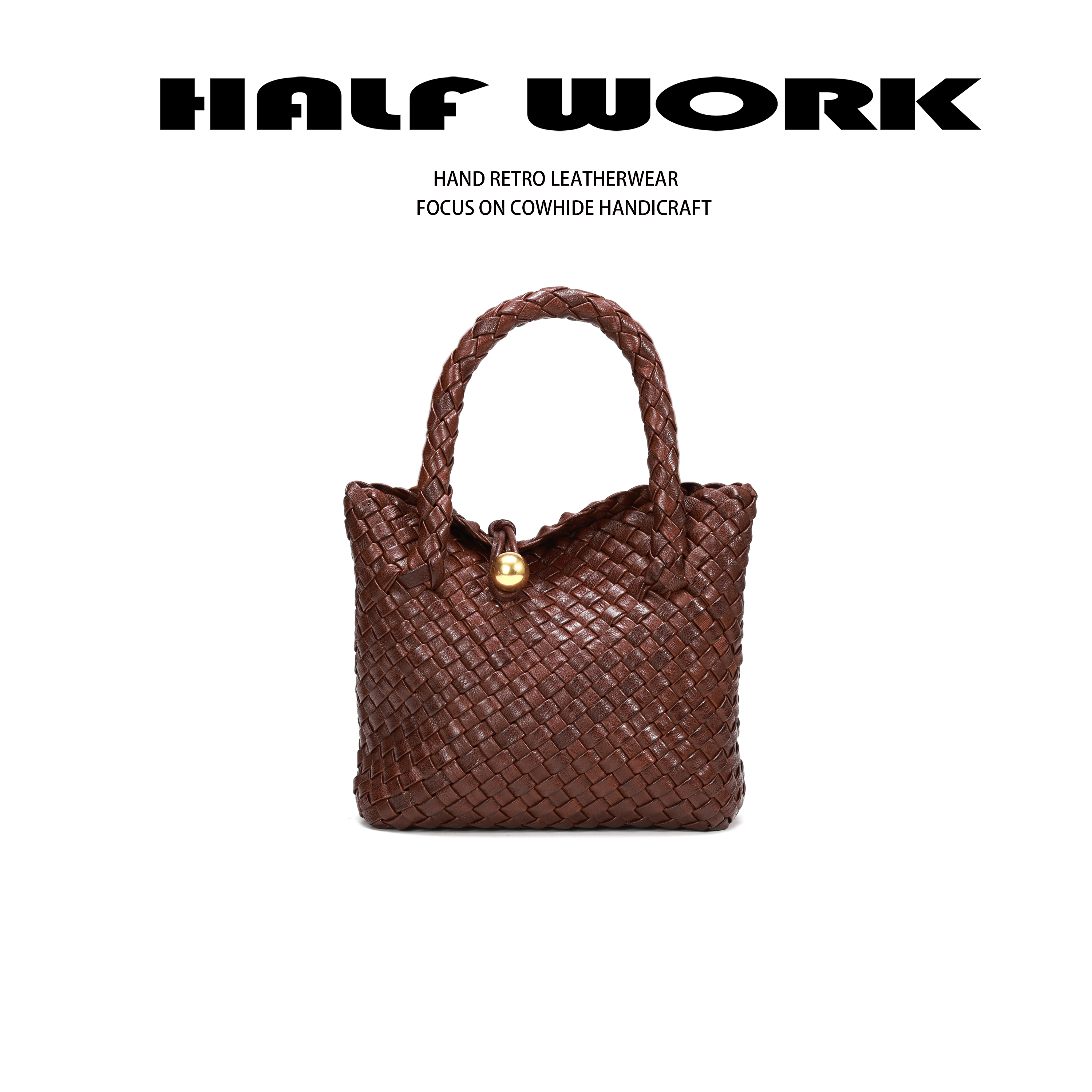HALF WORK/伴工 羊皮手工编织手提斜跨小金球包KB-3226
