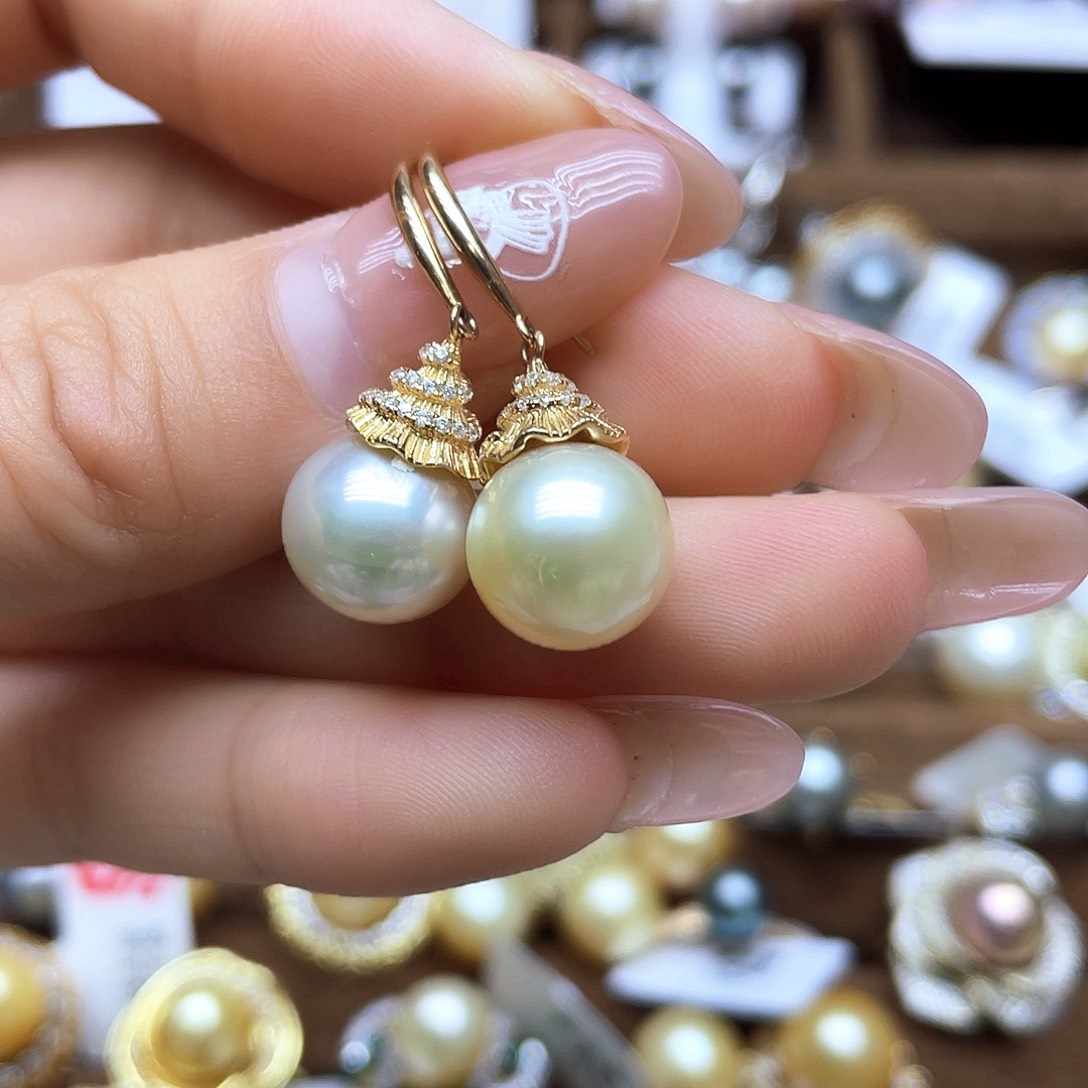 海水珍珠耳饰银S925镶嵌