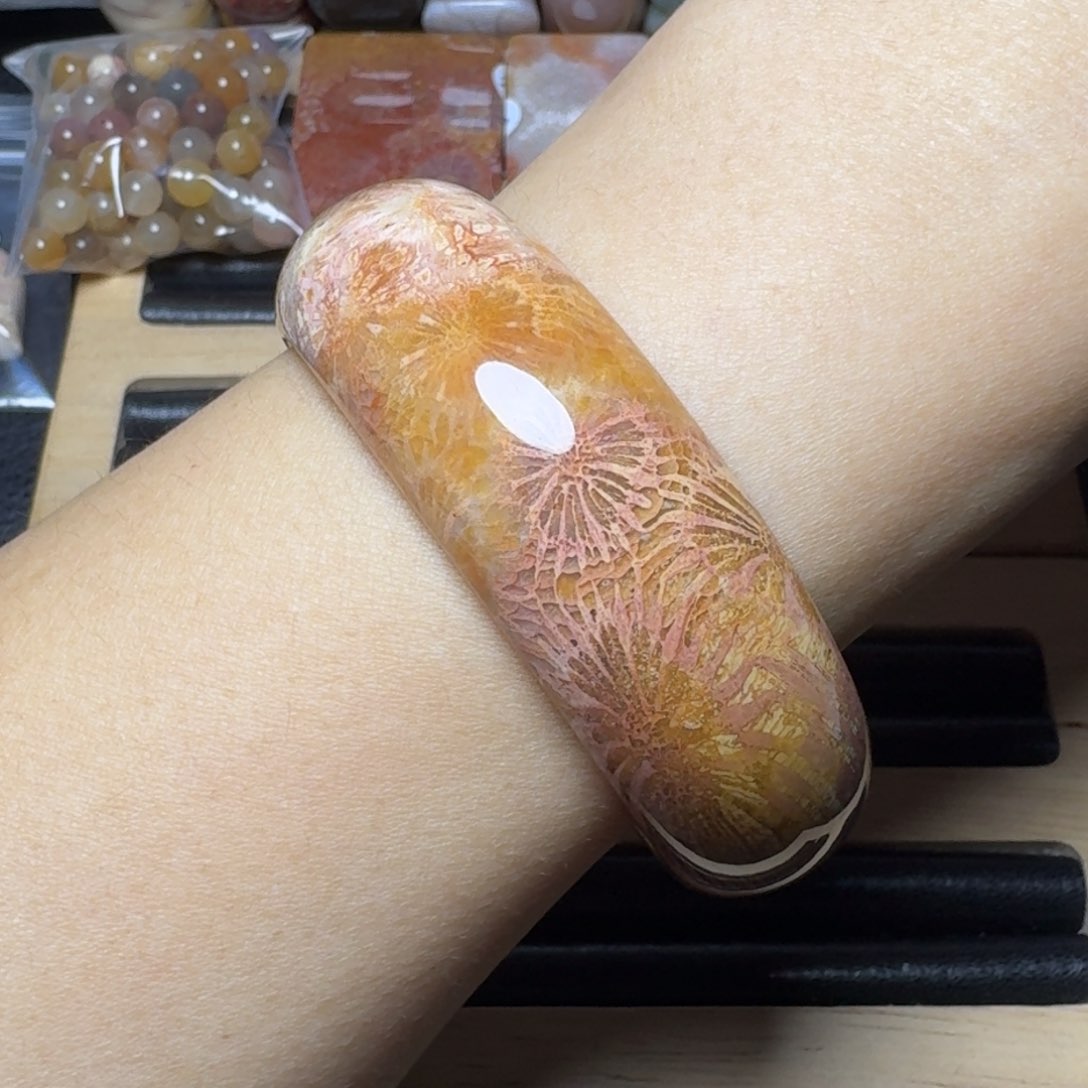 硅化玉53.7红粉太阳花 微骨骼，能盘388未镶嵌C*C