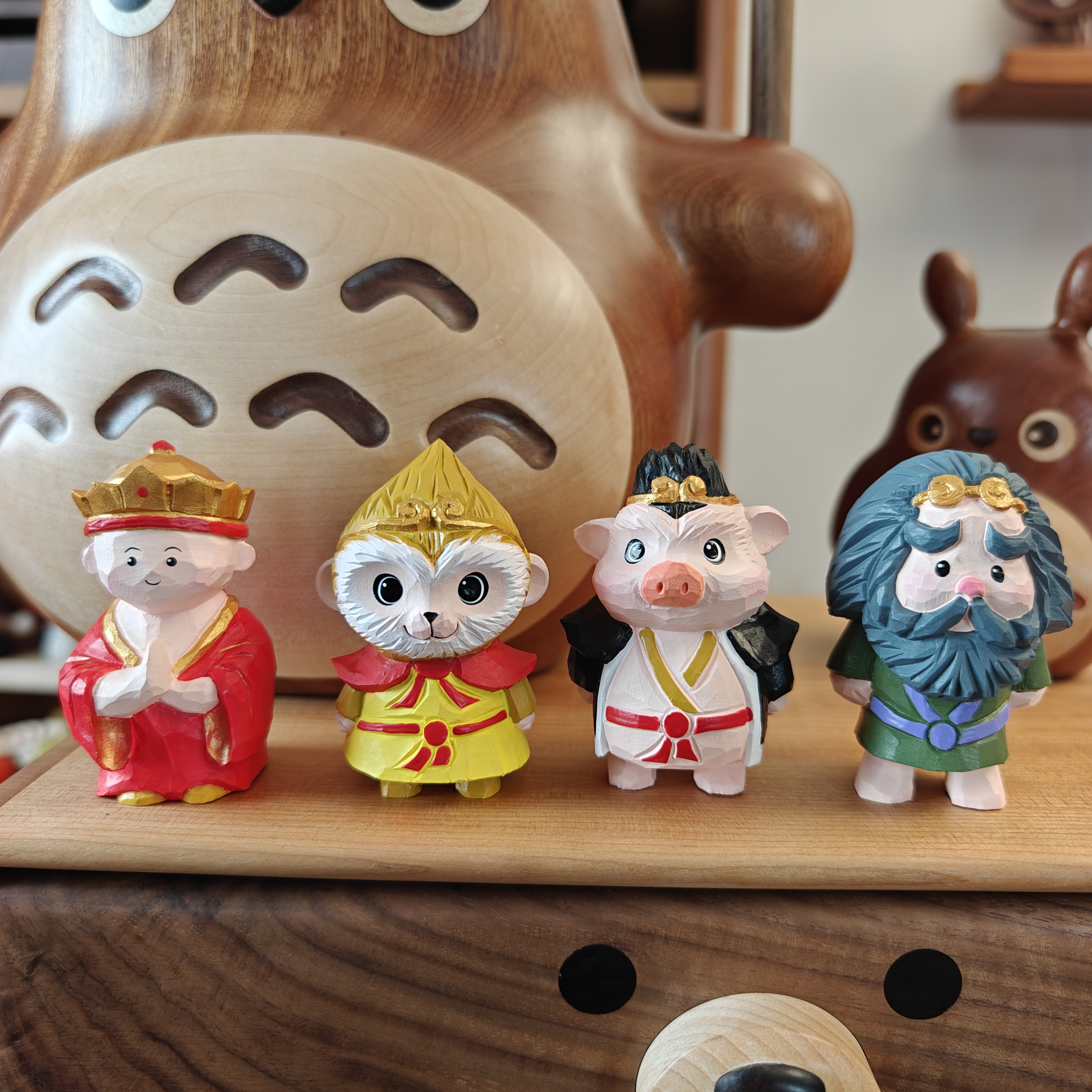 由物喜/实木西游记师徒四人桌面摆件手工雕刻