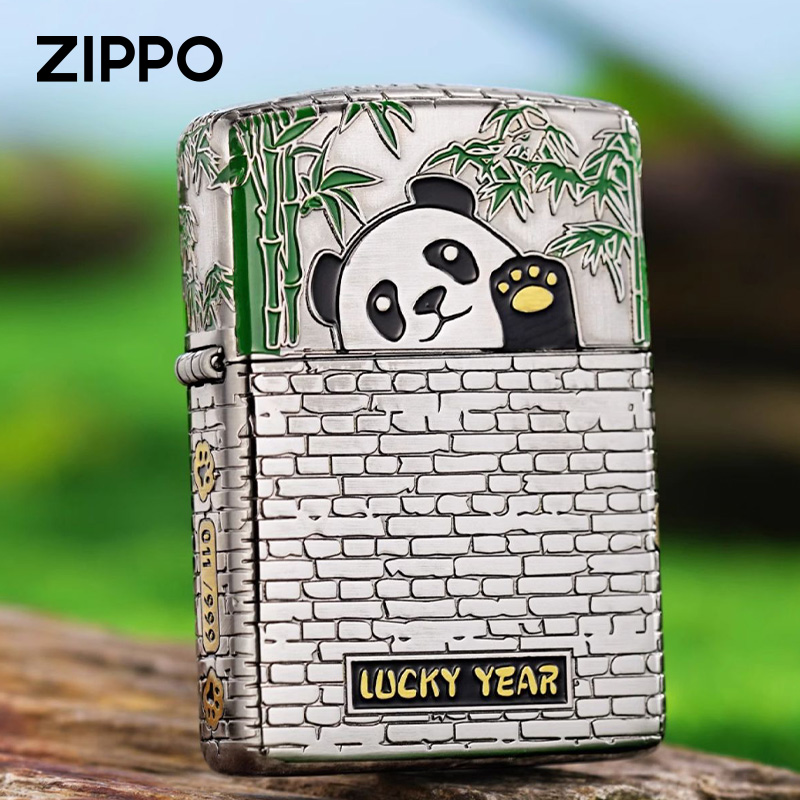 zippo打火机越狱熊猫正品盔甲填漆煤油防风可爱风送男友礼物DYJ1